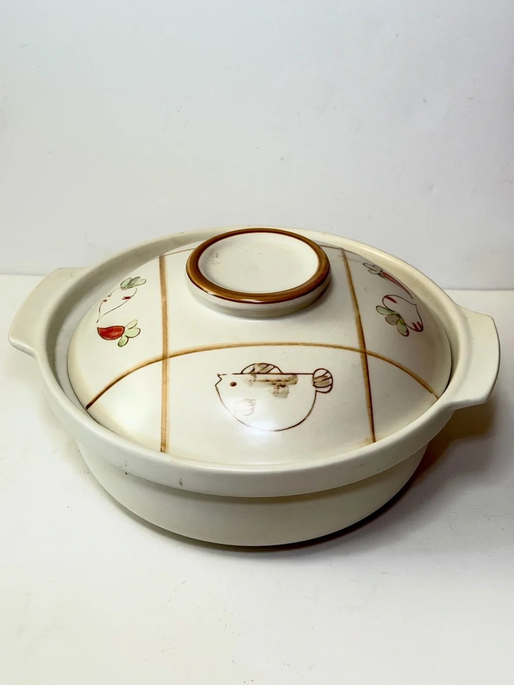 Large 11” Vintage Ceramic Donabe Clay Hot Pot Bowl with Lid